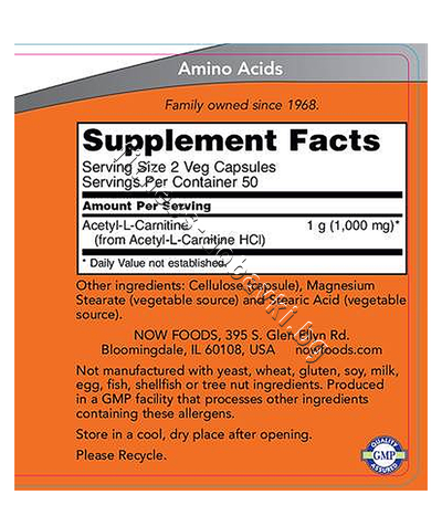 NW-0076 NOW Acetyl-L-Carnitine 500 mg, 100 Caps