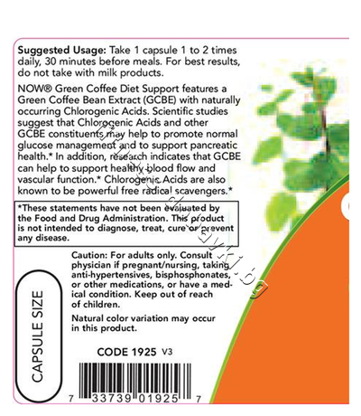NW-1925 NOW Green Coffee Diet Support, 90 Veg Caps