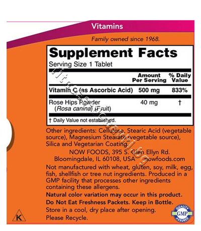 NW-0670 NOW Vitamin C-500 with Rose Hips, 100 Tablets