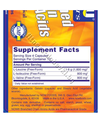 NW-0051 NOW Branched Chain Amino Acids 800 mg, 60 Caps