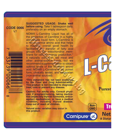 NW-0066 NOW L-Carnitine Liquid Tropical Punch 1000 mg, 465 ml