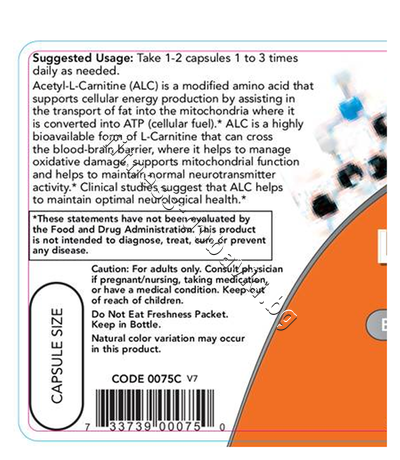 NW-0075 NOW Acetyl-L-Carnitine 500 mg, 50 Caps