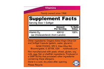   NOW Vitamin D3-400 IU, 180 Softgels