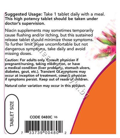 NW-0480 NOW Niacin 500 mg, 100 Tablets